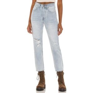 SNDYS x Revolve Kaya Buttonfly Blue Denim Distressed‎ Jeans Womens 8 NWT